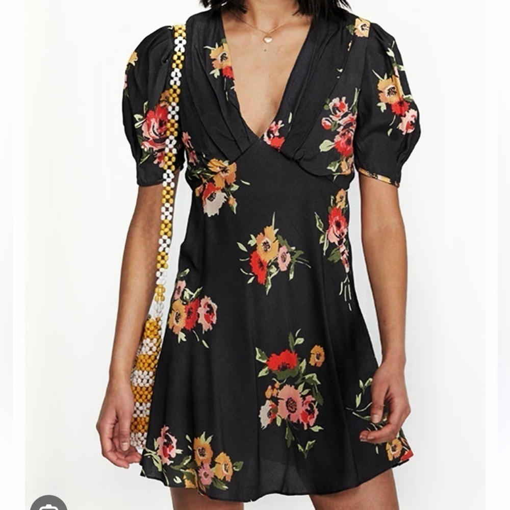 EUC Free People Neon Garden Dress Black Floral Size 4